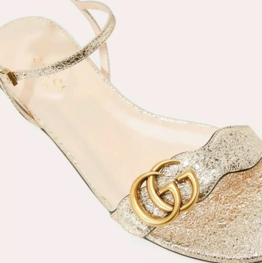 NWT GUCCI "Marmont GG" Gold Metallic Sandals - Picture 2 of 5